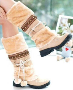 Russia Winter Warm Thickened Fur Over Knee High Heel Boots