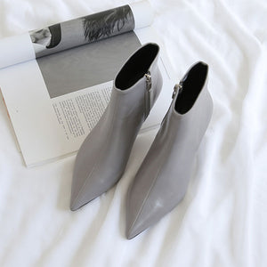 Pointed high heel white booties autumn and winter boots
